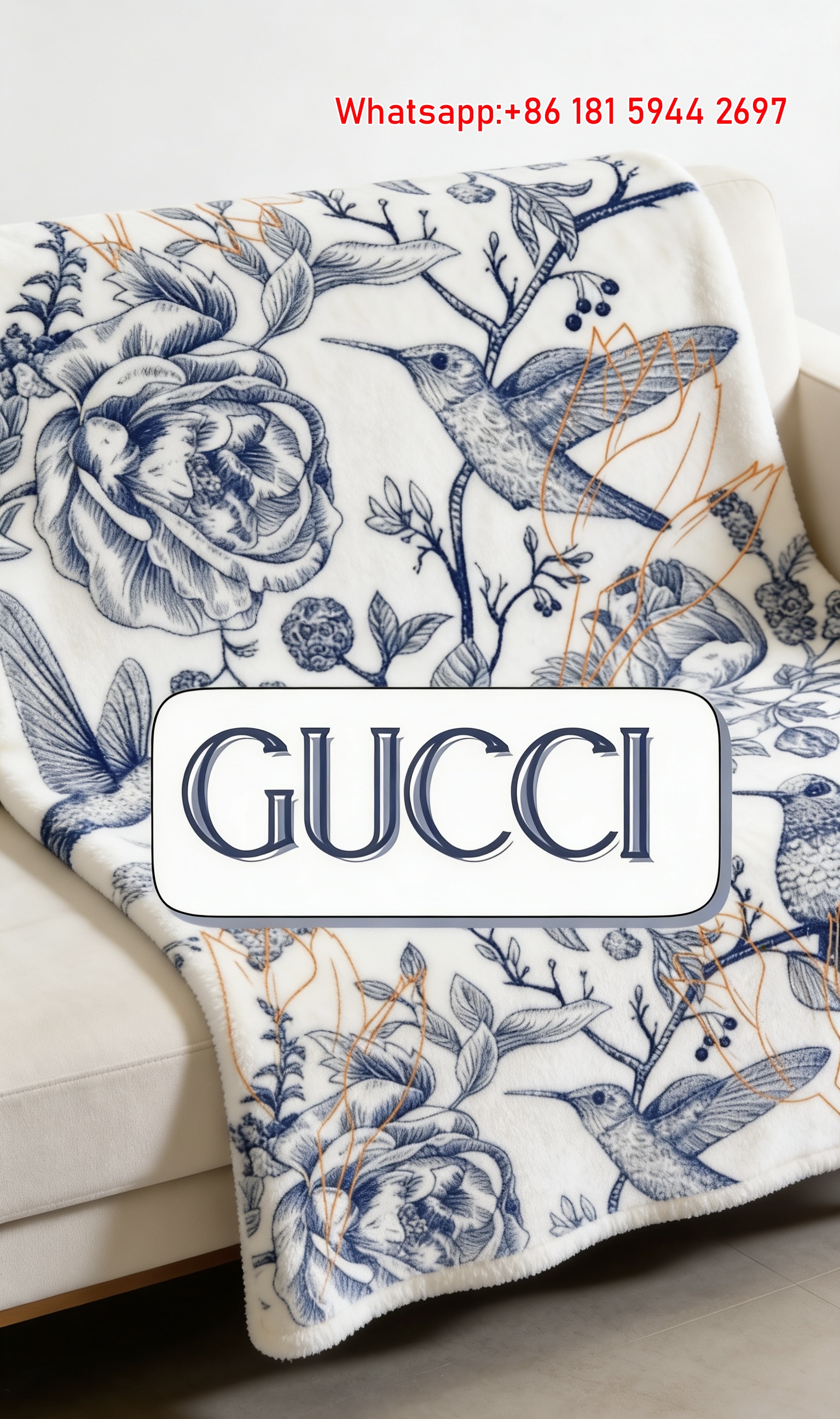 Gucci Hummingbird Toile Throw Blankets IMG_2971